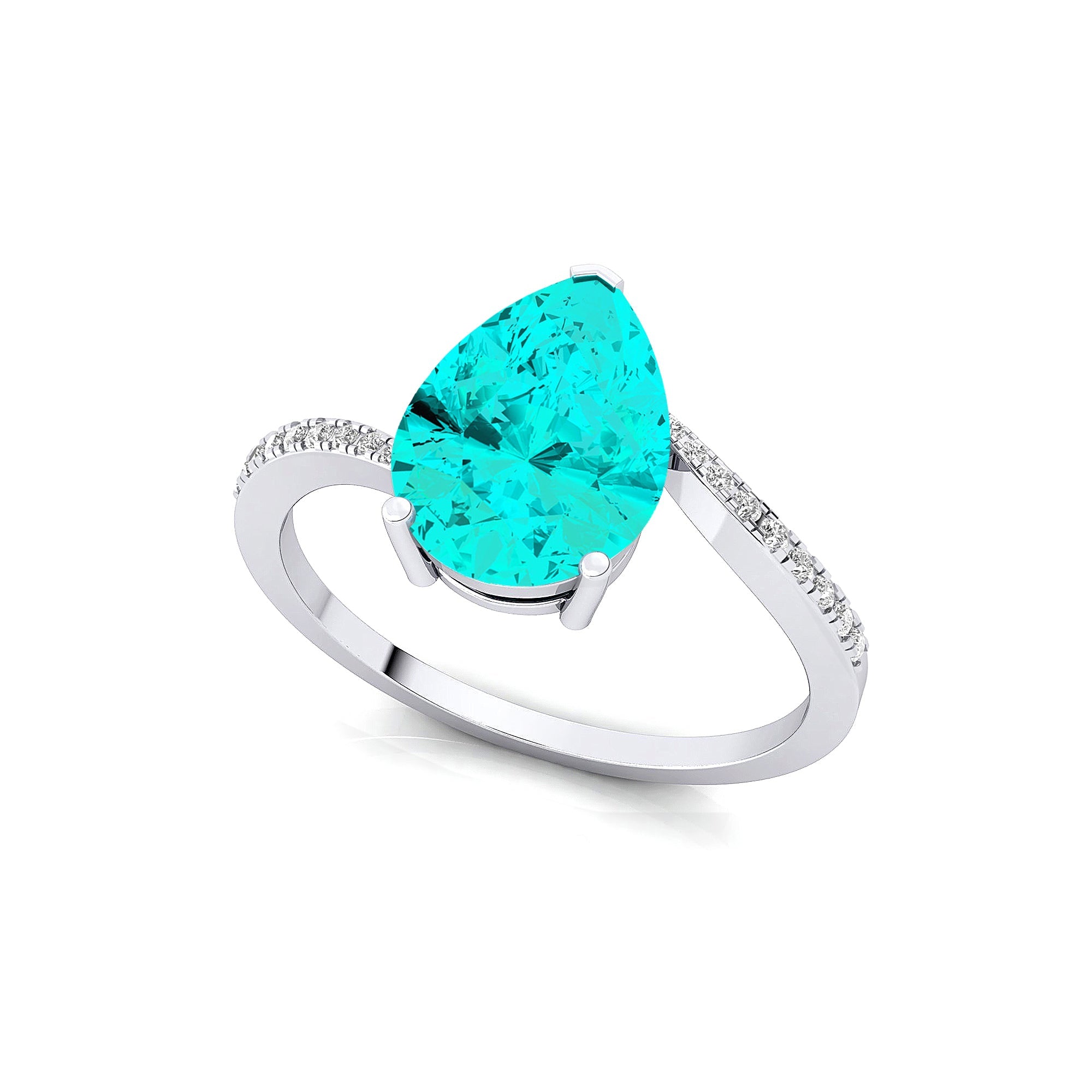Twisted Up Down Band Pear Shaped Paraiba Tourmaline Ring with Accent Diamonds - GeumJewels