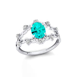 Flower Inspired Ring with Oval Shaped Paraiba Tourmaline and Accent Diamonds - GeumJewels