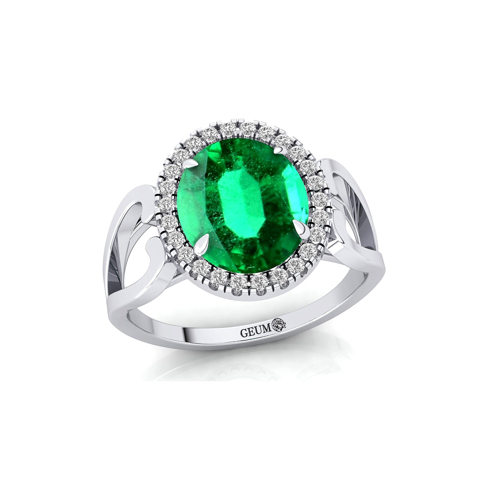 Vintage Love Inspired Oval Emerald Halo Diamond Engagement Ring - GeumJewels