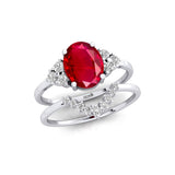 Ruby Solitaire Gemstone Ring With Stackable Diamond Band - GeumJewels