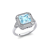 Vintage Style Square Cut Aquamarine Diamond Ring - GeumJewels