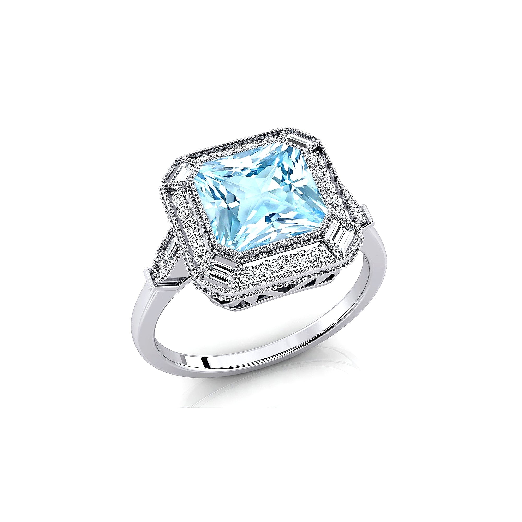 Vintage Style Square Cut Aquamarine Diamond Ring - GeumJewels