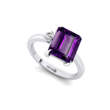 Emerald Shaped Amethyst with 3mm Accent Solitaire Engagement Ring - GeumJewels