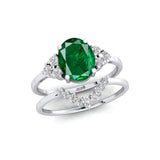 Emerald Solitaire Gold Ring with Stackable Diamond Band - GeumJewels