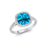 Halo Diamond Engagement Ring with Cushion Cut Swiss Blue Topaz - GeumJewels