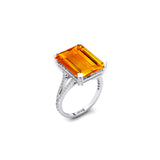 Emerald Cut Citrine Split Shank Engagement Ring with Diamonds - GeumJewels
