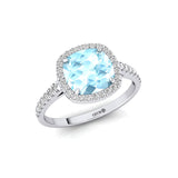Halo Diamond Engagement Ring with Cushion Cut Aquamarine - GeumJewels