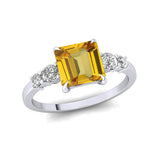 Princess Cut Yellow Sapphire Graduating Accent Diamond Ring - GeumJewels