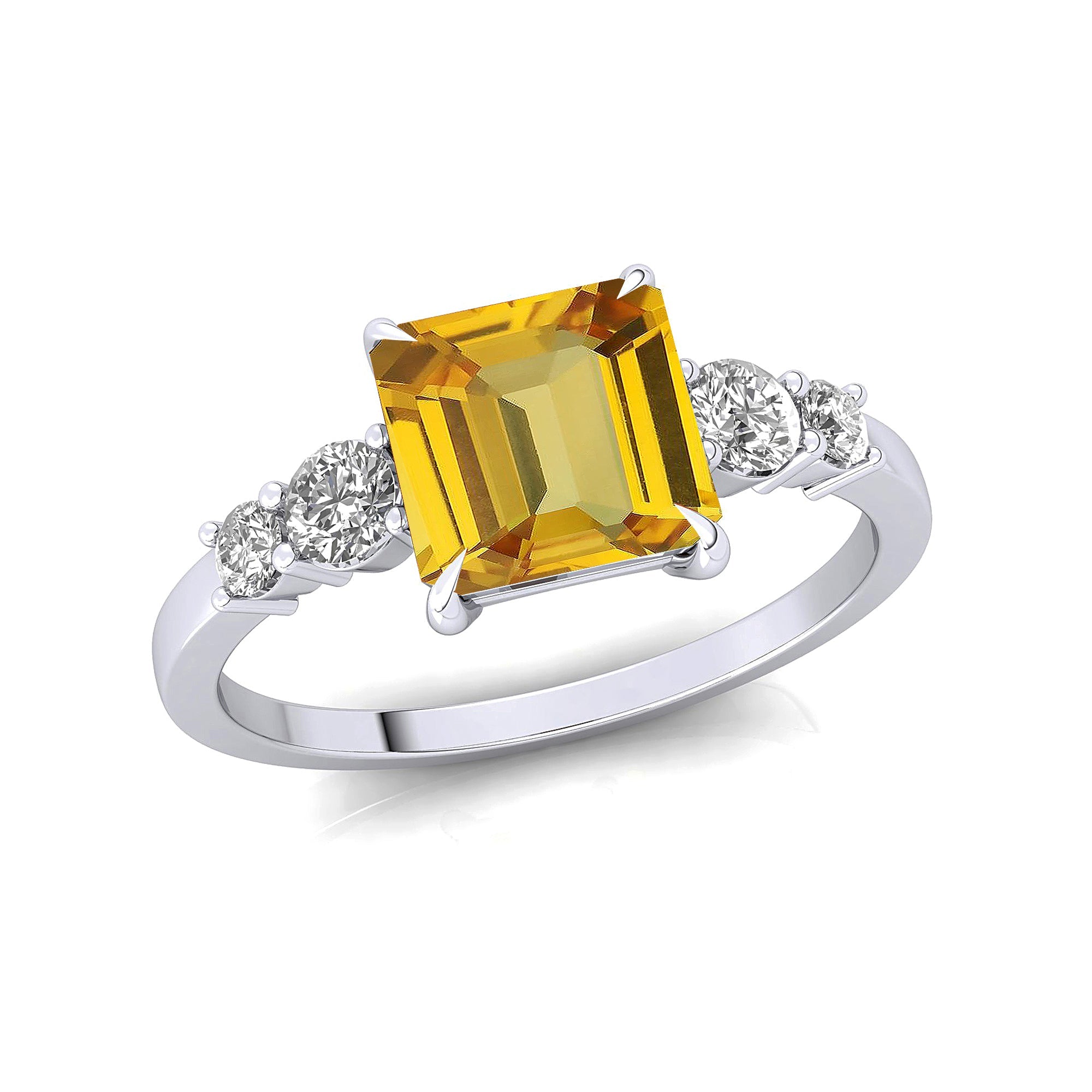 Princess Cut Yellow Sapphire Graduating Accent Diamond Ring - GeumJewels