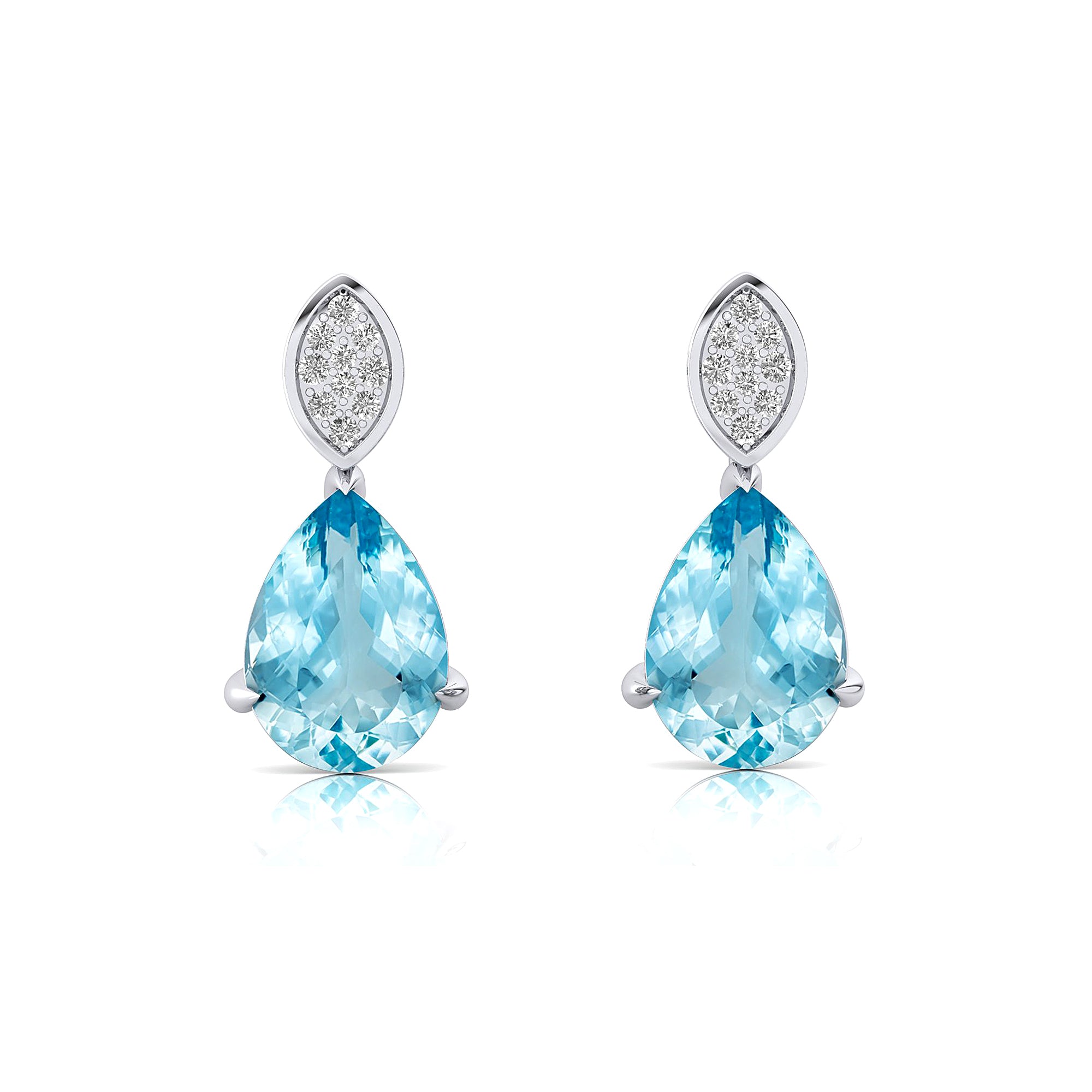Illussion Set Diamond Earrings with Pear Cut Aquamarine - GeumJewels