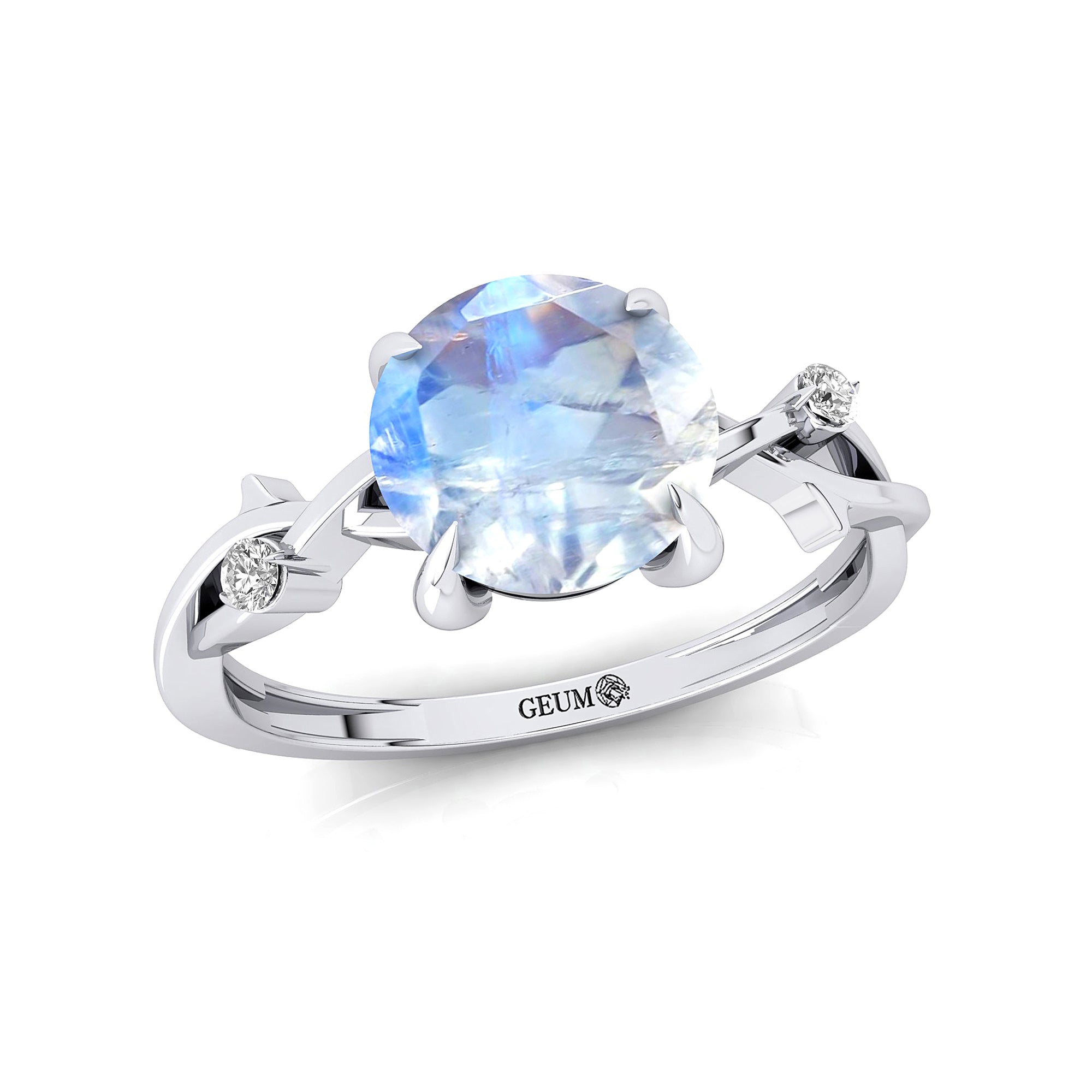 Criss Cross Nature Inspired Diamond Ring  with Round Moonstone - GeumJewels