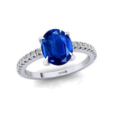 Oval Solitaire Blue Sapphire with Accent Diamonds Engagement Ring - GeumJewels