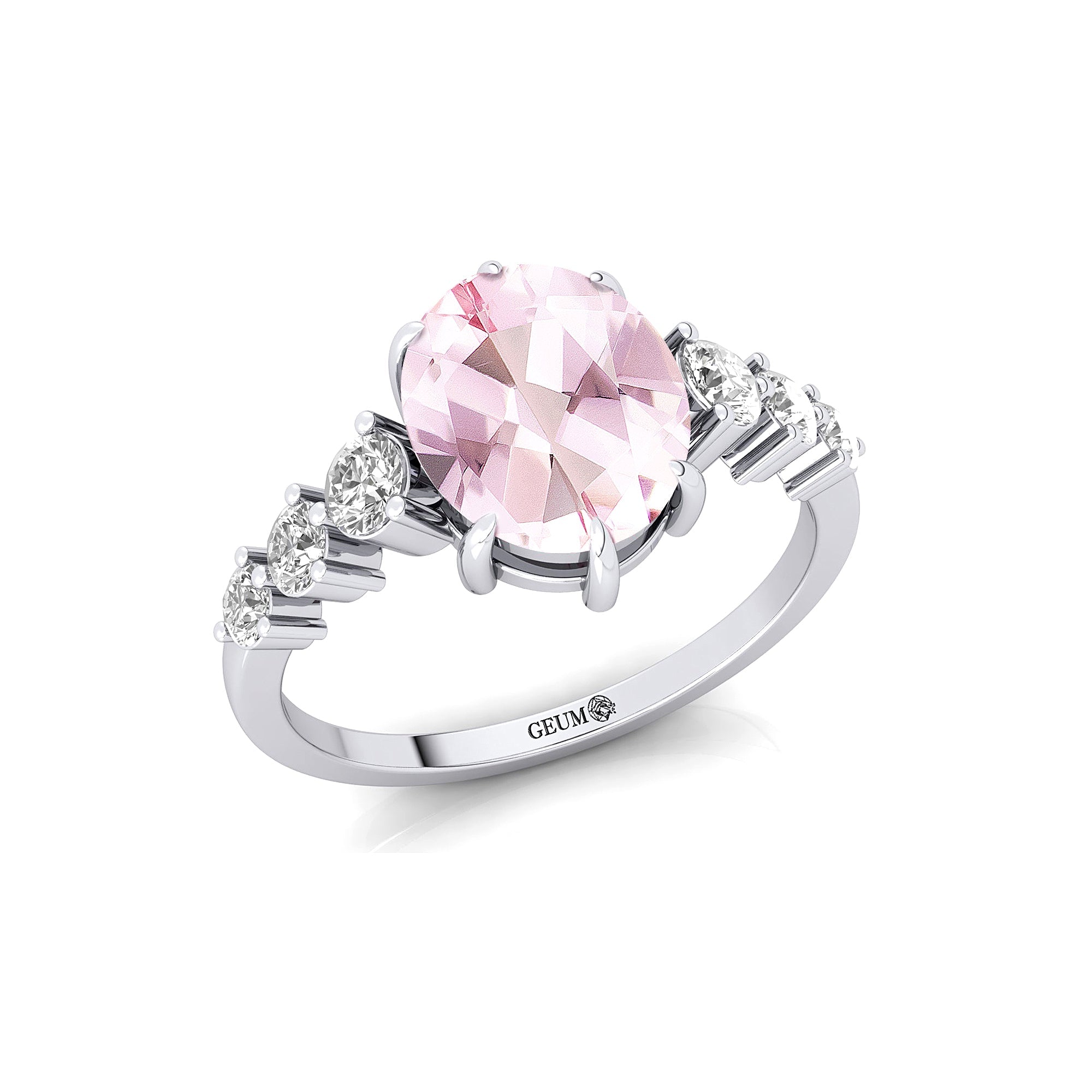 Oval Cut Morganite with Graduated Diamonds Ring - GeumJewels