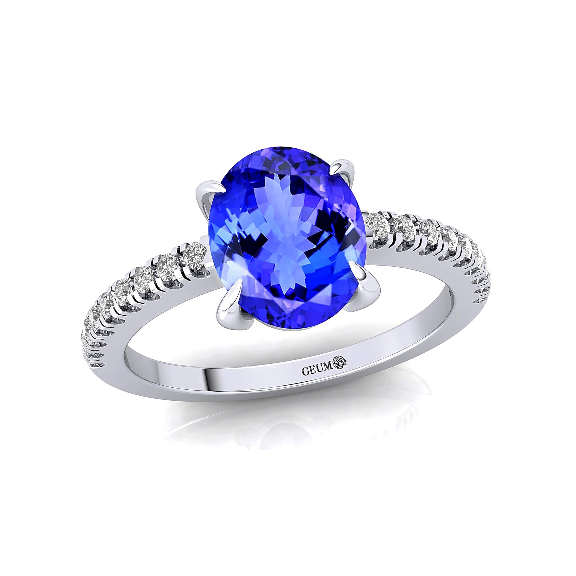 Oval Solitaire Tanzanite with Accent Diamonds Engagement Ring - GeumJewels