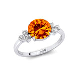 Trio Diamond Engagement Ring with Round Solitaire Citrine - GeumJewels