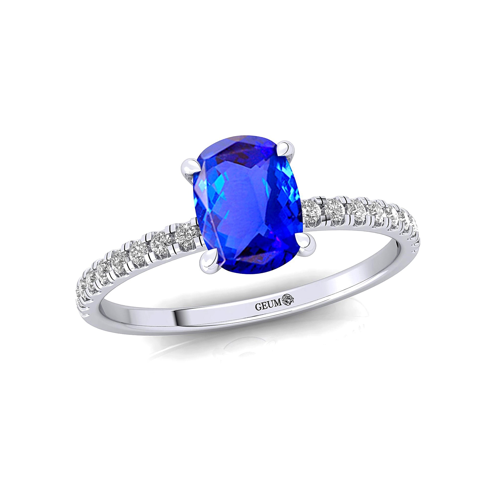 Long Cushion Tanzanite Thin Diamond Promise Ring - GeumJewels