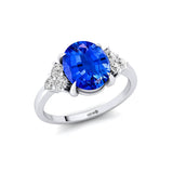 Trio Diamond Engagement Ring with Oval Cut Blue Sapphire - GeumJewels