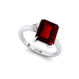 Emerald Shaped Garnet with 3mm Accent Solitaire Engagement Ring - GeumJewels