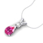 Pink Sapphire Teardrop Pendant with Solitaire Diamond - GeumJewels