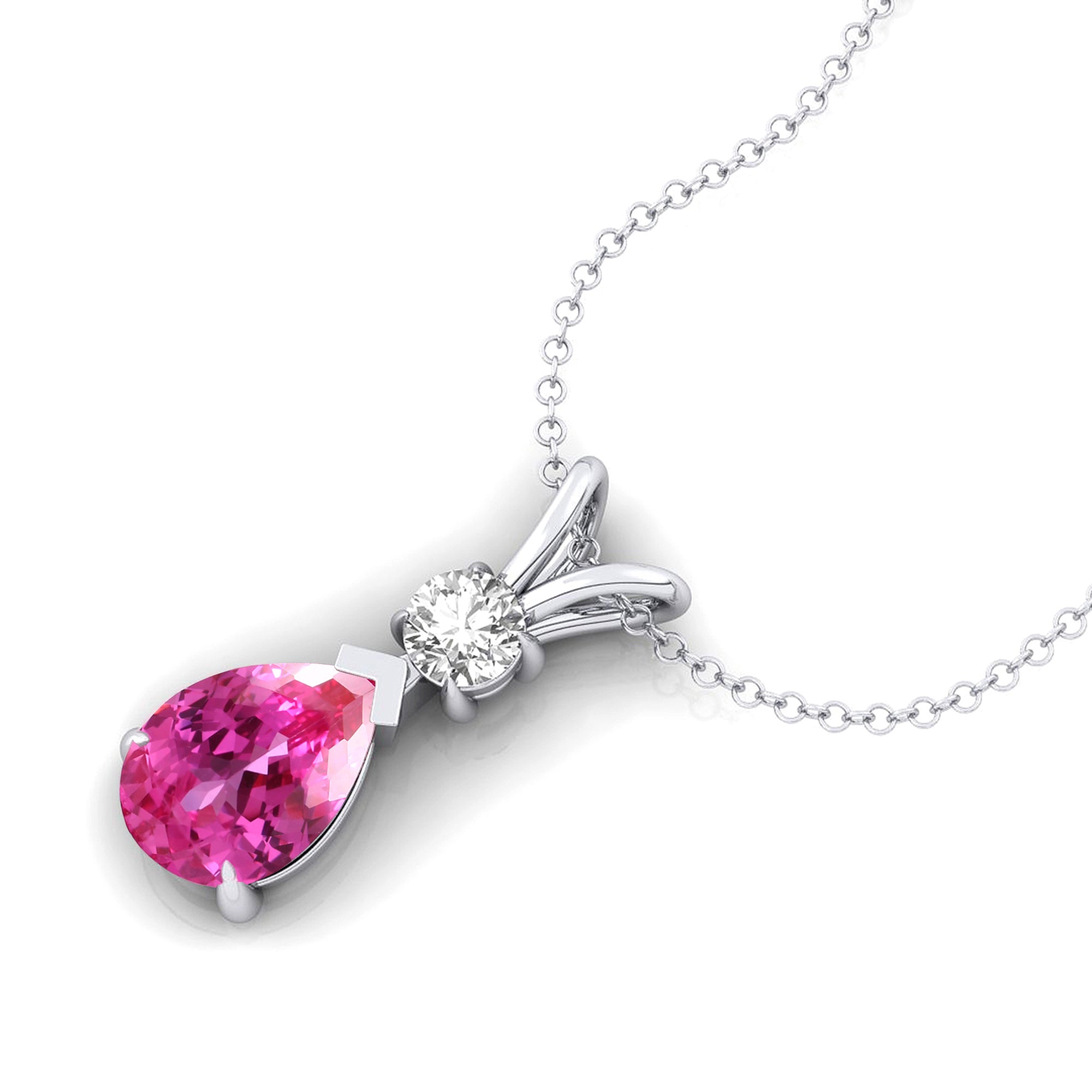 Pink Sapphire Teardrop Pendant with Solitaire Diamond - GeumJewels