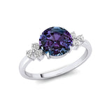 Trio Diamond Engagement Ring with Round Solitaire Alexandrite - GeumJewels