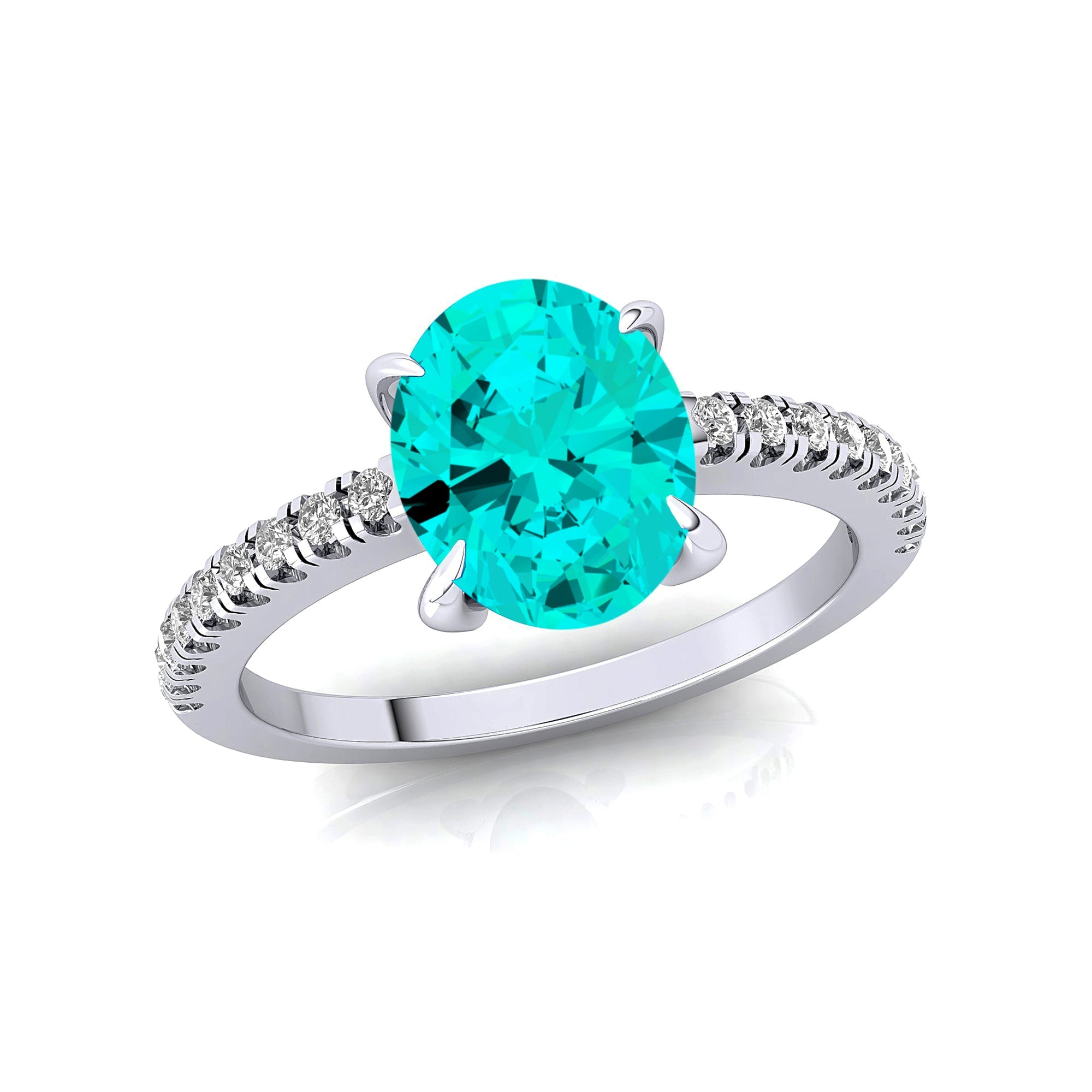 Oval Solitaire Paraiba Tourmaline with Accent Diamonds Engagement Ring - GeumJewels