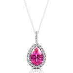 Pink Sapphire Teardrop Pendant with Diamond Halo - GeumJewels