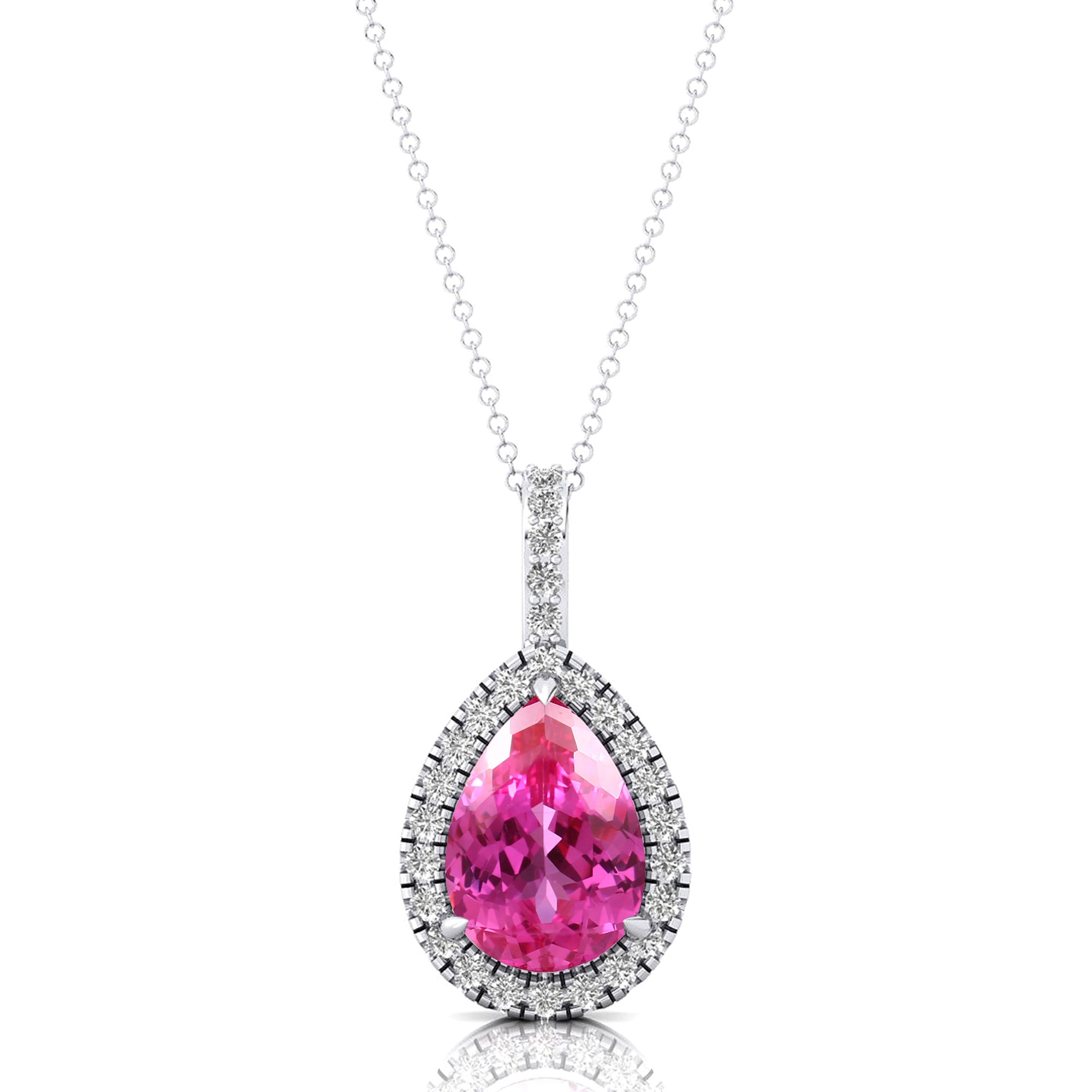 Pink Sapphire Teardrop Pendant with Diamond Halo - GeumJewels