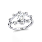 Flower Inspired Ring with Oval Shaped Lab Diamond and Accent Diamonds - GeumJewels