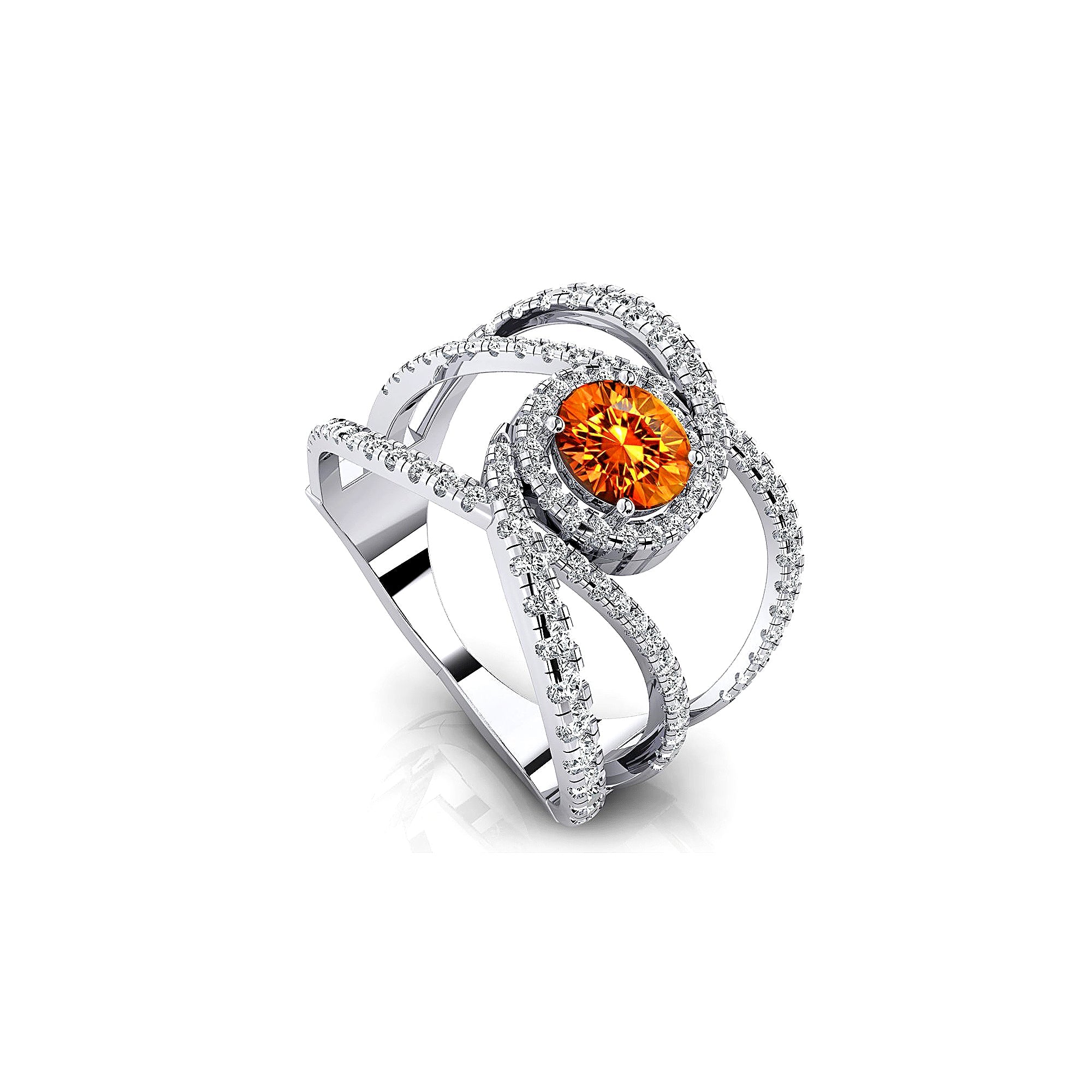Solitaire Round Citrine Cocktail Diamond Ring - GeumJewels