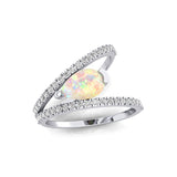 Fashionable V Shaped Diamond Ring with Pear Cut Opal - GeumJewels