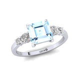 Princess Cut Aquamarine Graduating Accent Diamond Ring - GeumJewels
