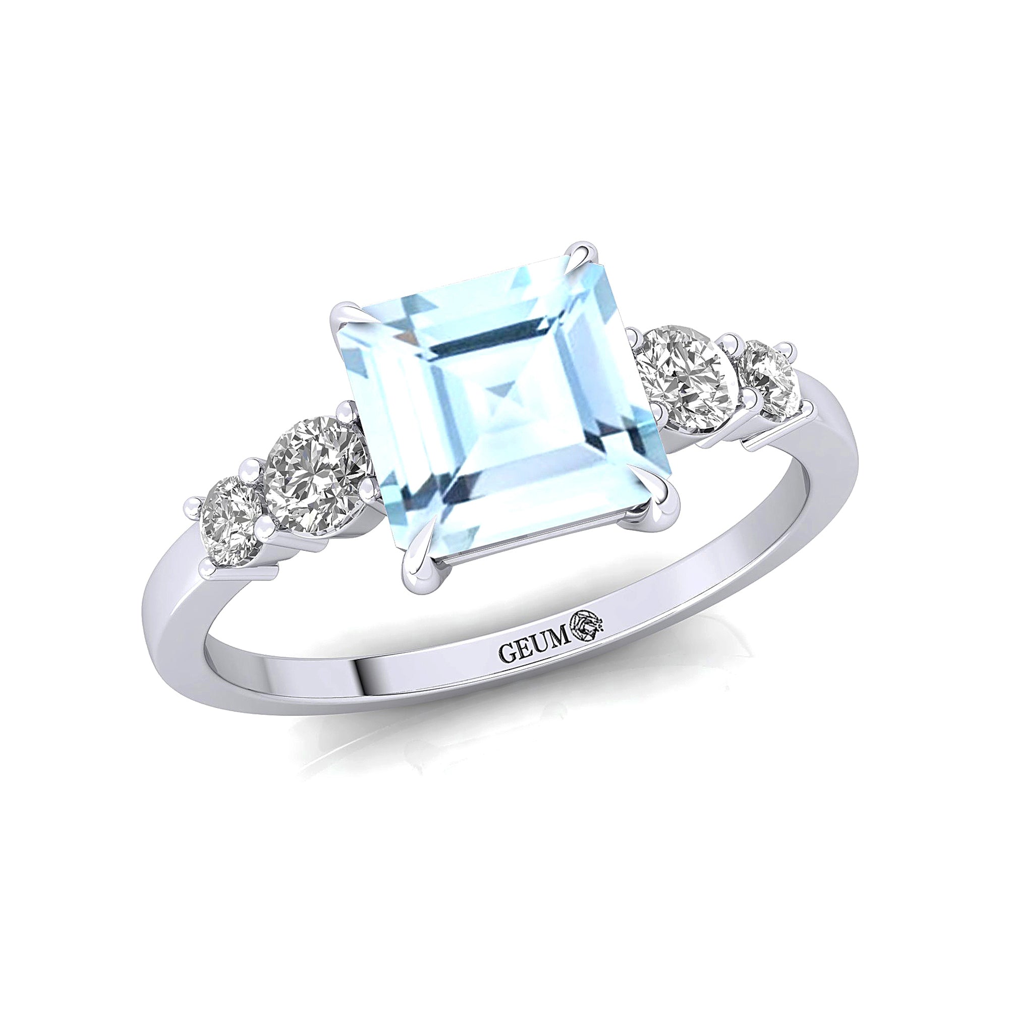 Princess Cut Aquamarine Graduating Accent Diamond Ring - GeumJewels