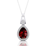 Classic Teardrop Shaped Garnet Halo Diamond Dangle Pendant - GeumJewels