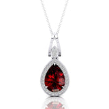 Classic Teardrop Shaped Garnet Halo Diamond Dangle Pendant - GeumJewels