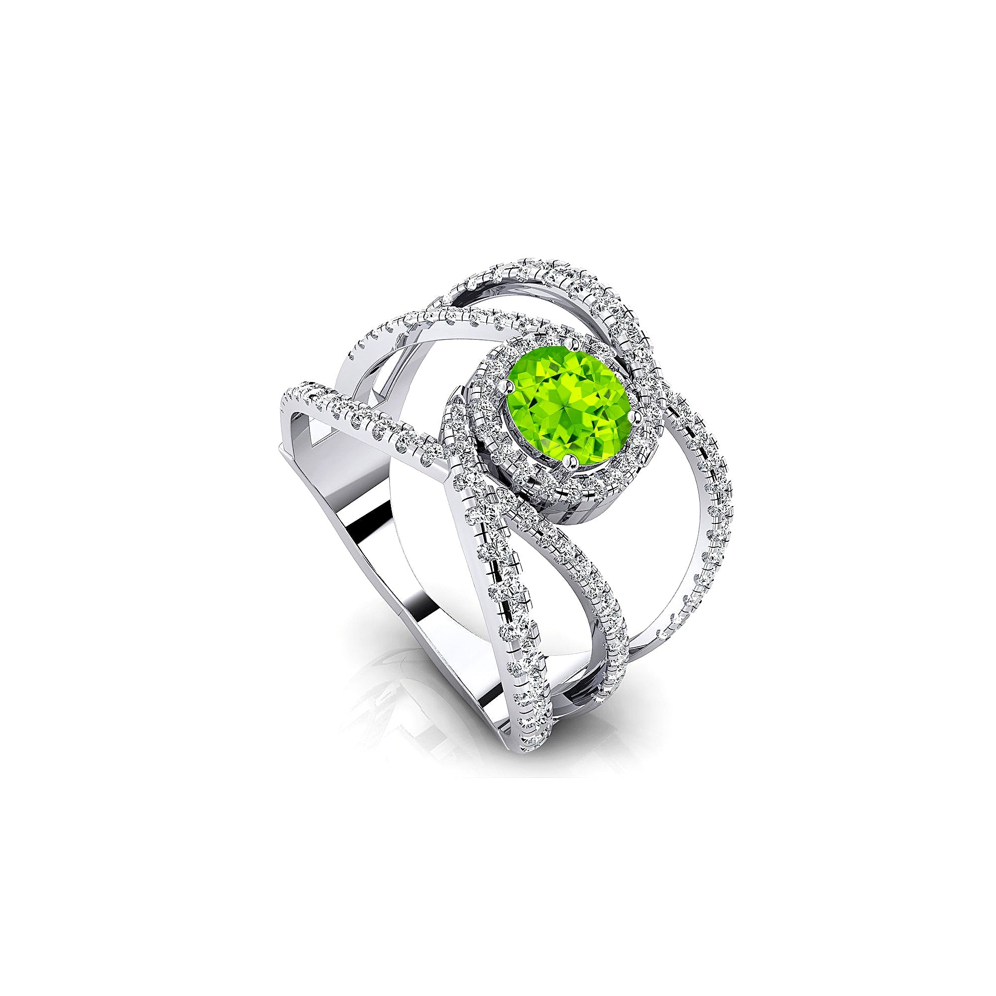 Solitaire Round Peridot Cocktail Diamond Ring - GeumJewels