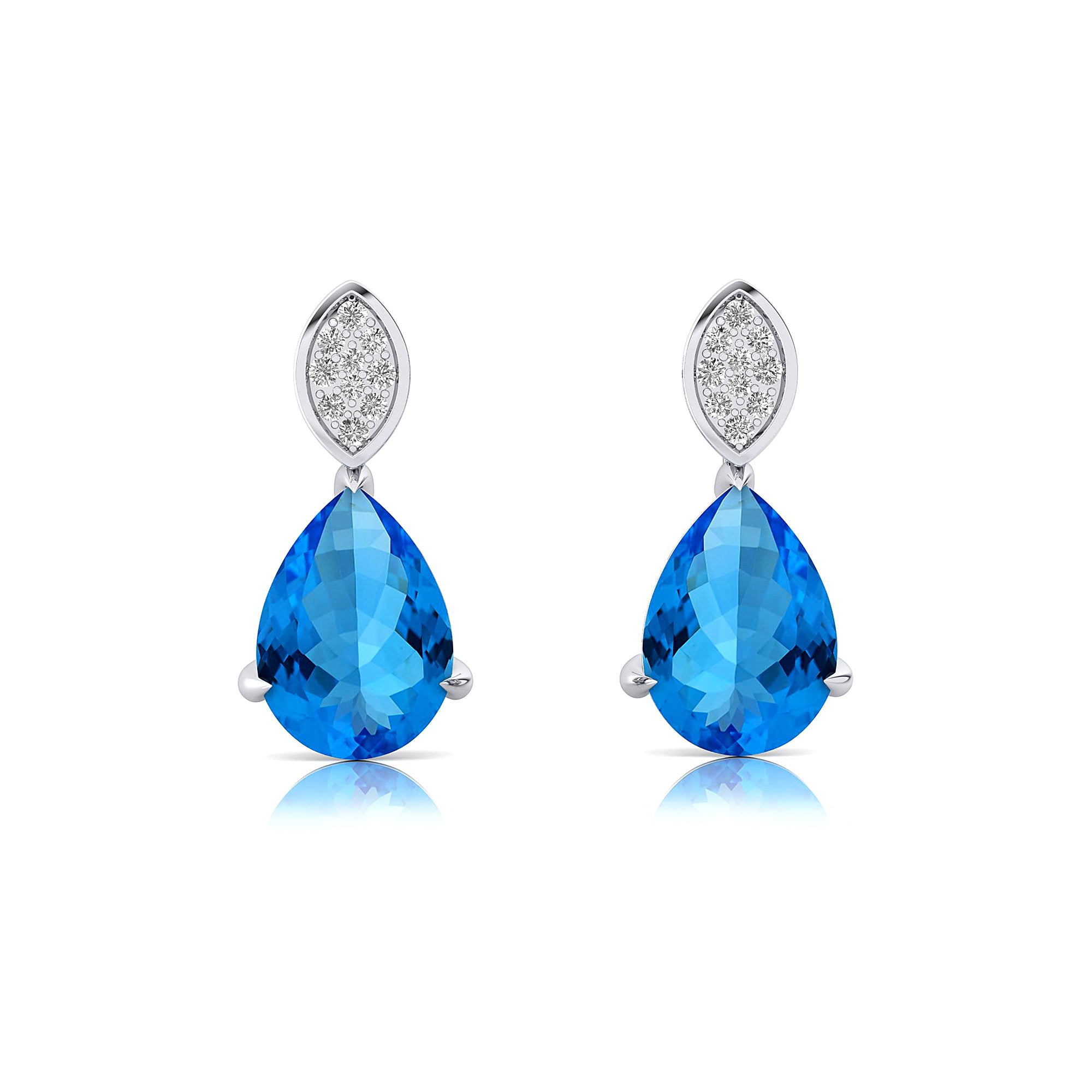 Illussion Set Diamond Earrings with Pear Cut Swiss Blue Topaz - GeumJewels