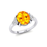 Trio Diamond Engagement Ring with Oval Cut Citrine - GeumJewels