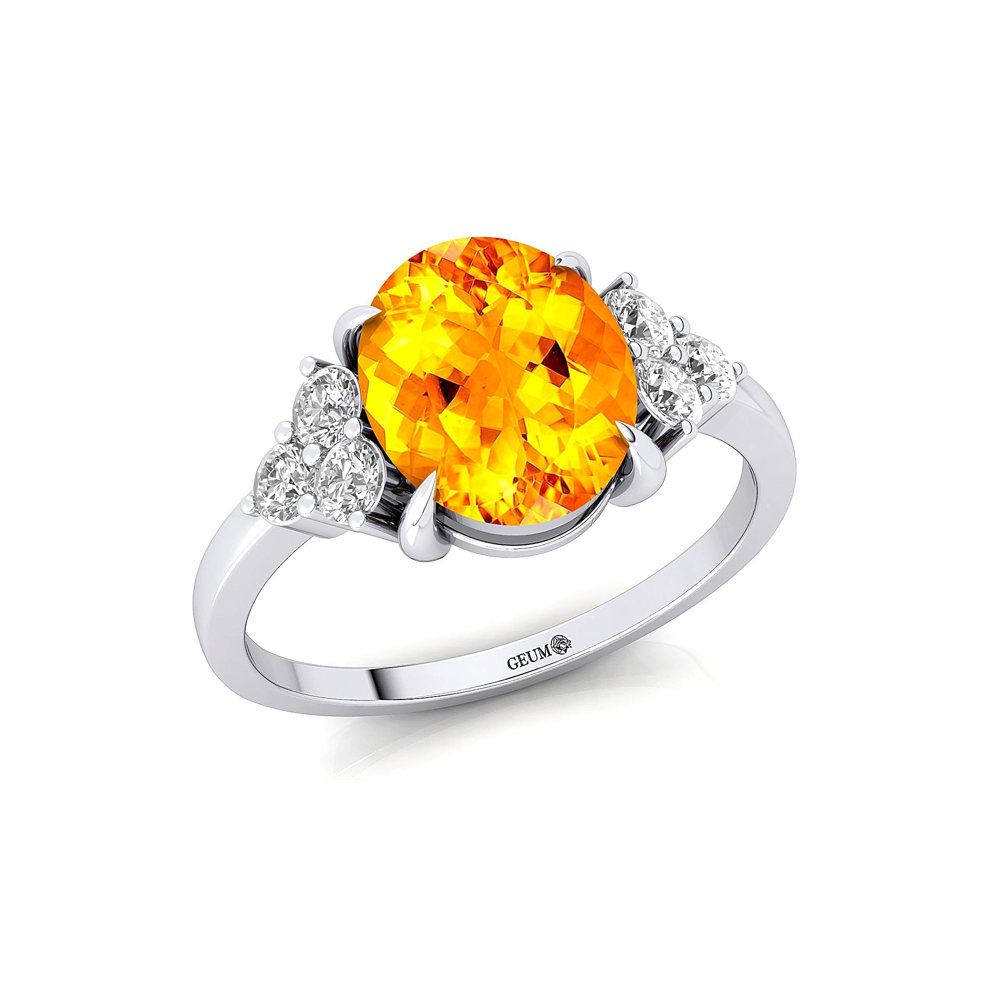 Trio Diamond Engagement Ring with Oval Cut Citrine - GeumJewels