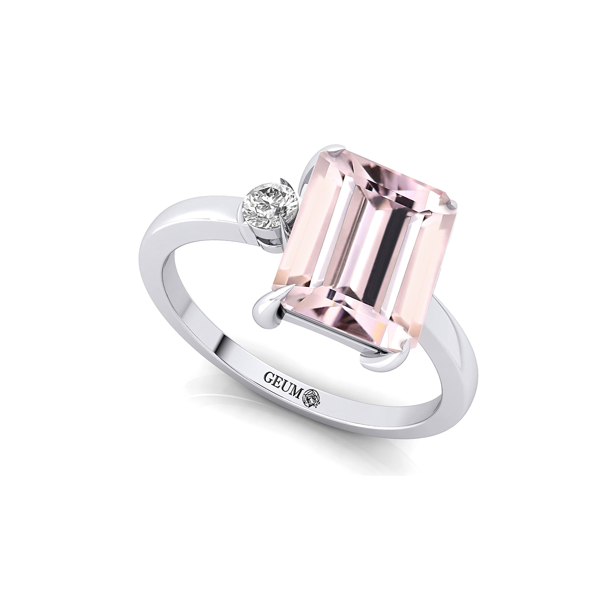 Emerald Shaped Morganite with 3mm Accent Solitaire Engagement Ring - GeumJewels