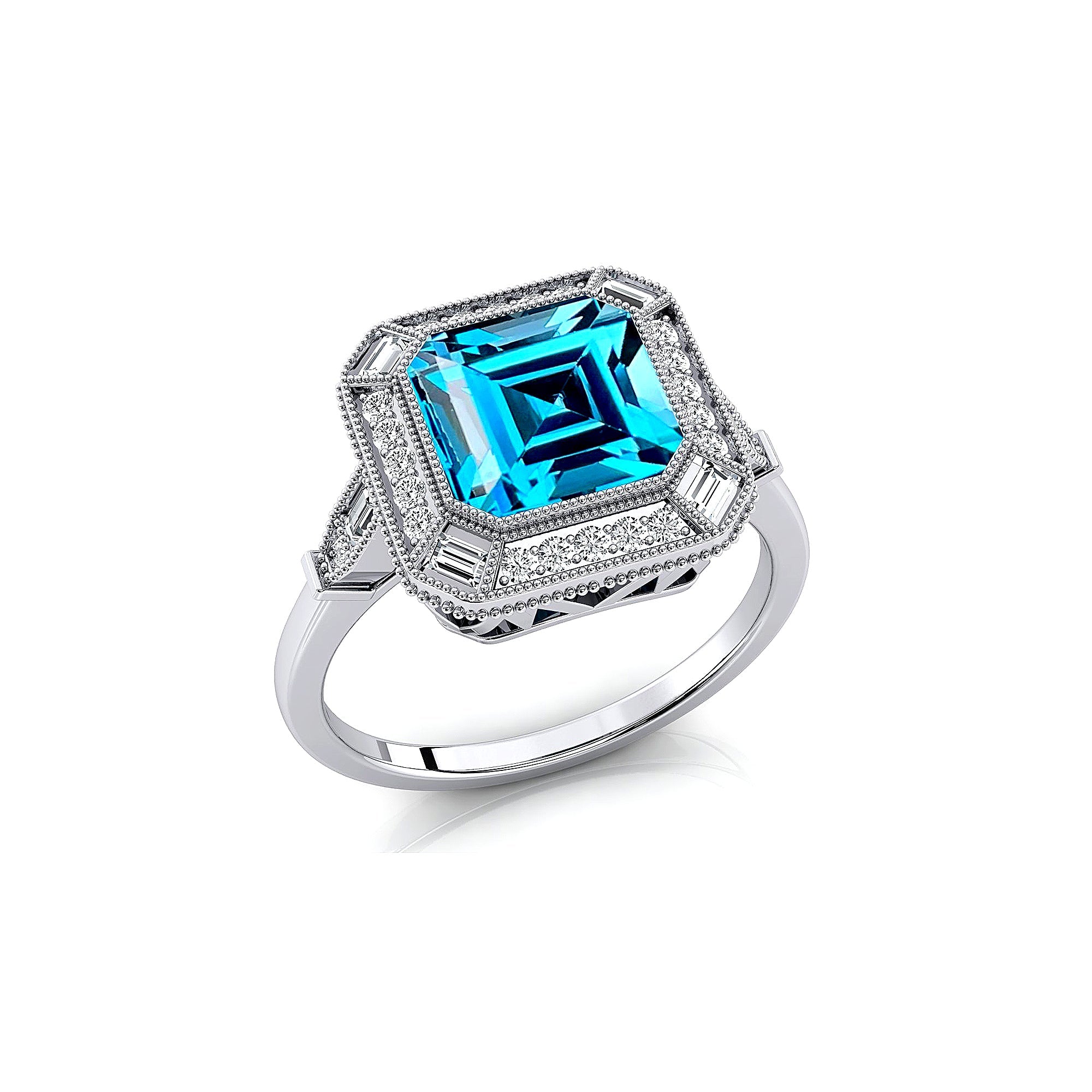 Vintage Style Square Cut London Blue Topaz Diamond Ring - GeumJewels