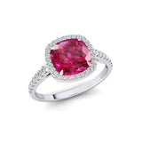 Halo Diamond Engagement Ring with Cushion Cut Pink Sapphire - GeumJewels