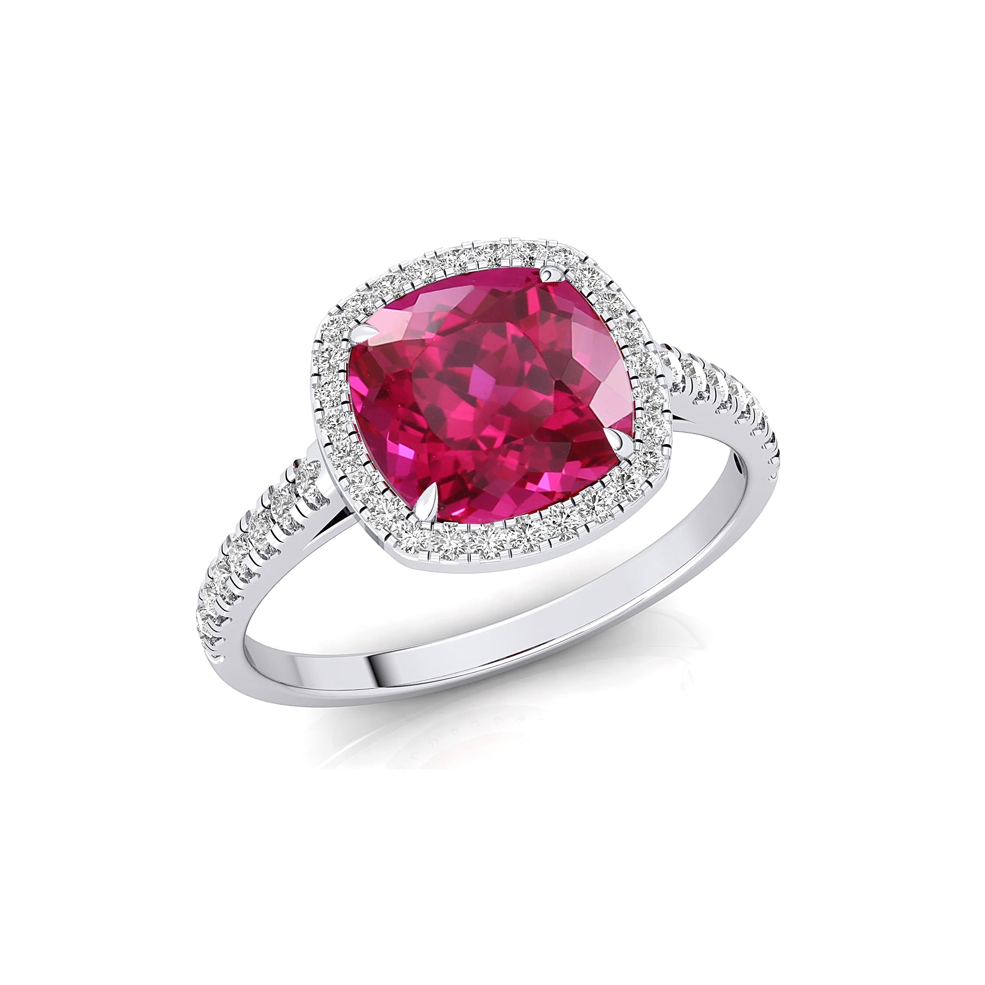 Halo Diamond Engagement Ring with Cushion Cut Pink Sapphire - GeumJewels