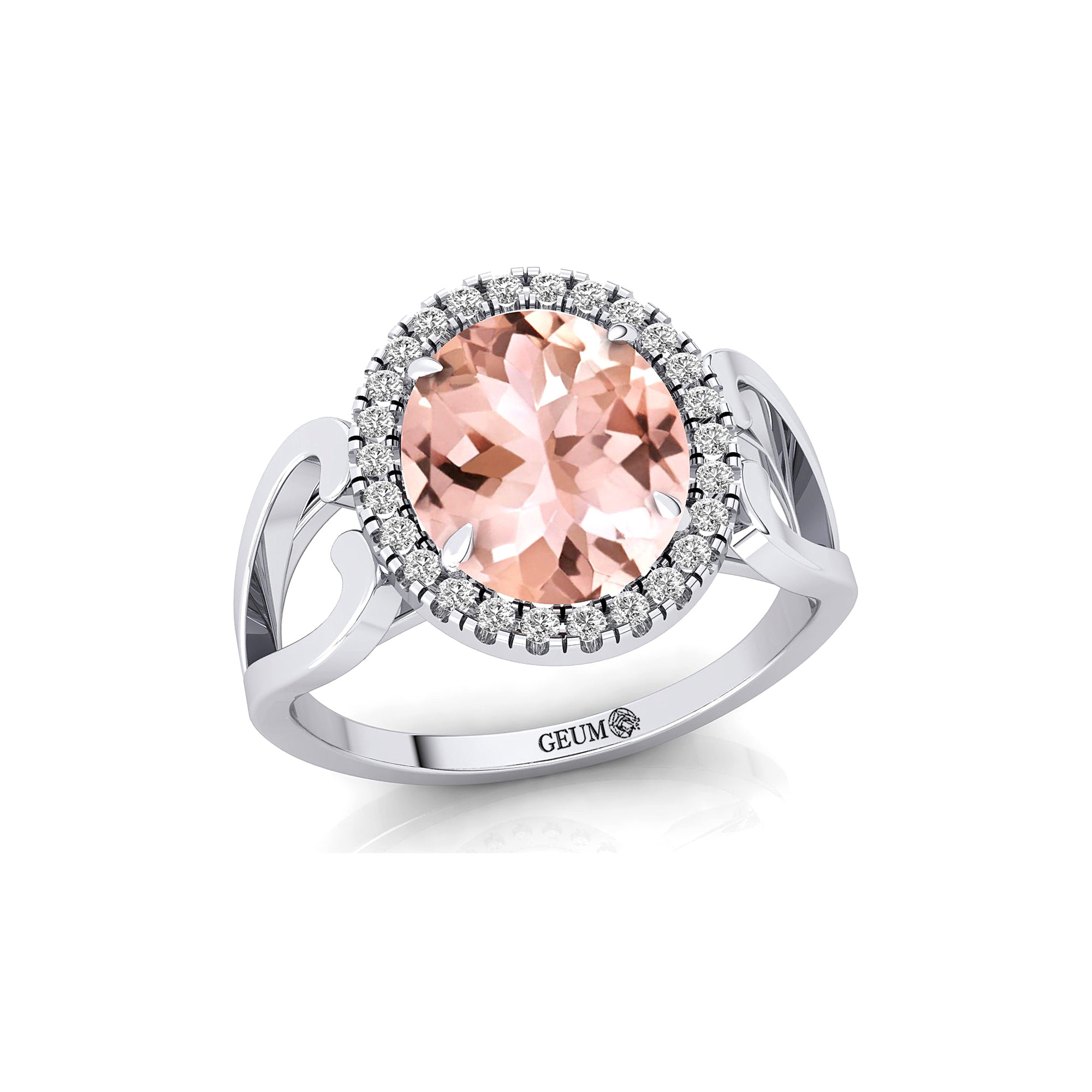 Vintage Love Inspired Oval Morganite Halo Diamond Engagement Ring - GeumJewels