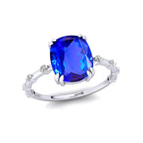 Cushion Cut Tanzanite Engagement Ring with Distant Diamond Band - GeumJewels