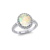 Oval Solitaire Opal Halo Diamond Engagement Ring - GeumJewels