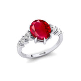 Oval Cut Ruby with Graduated Diamonds Ring - GeumJewels