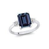 Emerald Cut Alexandrite and Diamond Three Stone Ring - GeumJewels