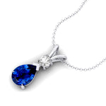 Blue Sapphire Teardrop Pendant with Solitaire Diamond - GeumJewels