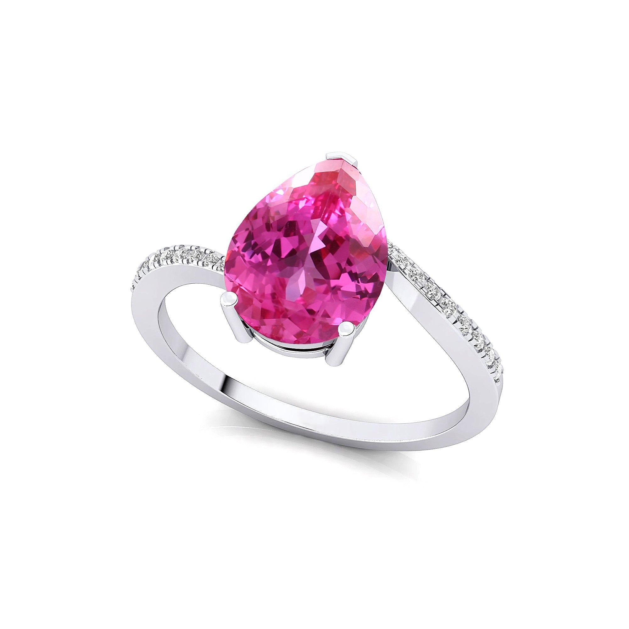 Twisted Up Down Band Pear Shaped Pink Sapphire Ring with Accent Diamonds - GeumJewels
